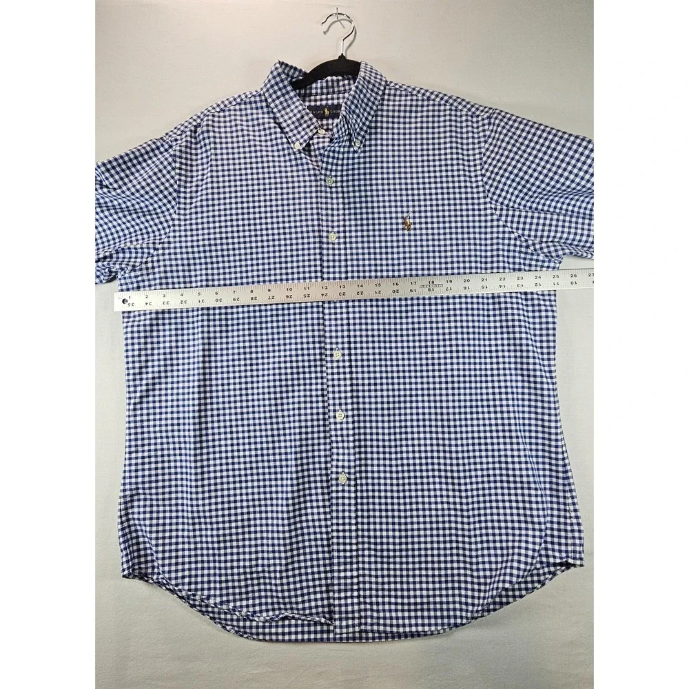 Ralph Lauren Mens Classic Fit Blue Gingham Check Button Down Shirt Flesh Pony XL